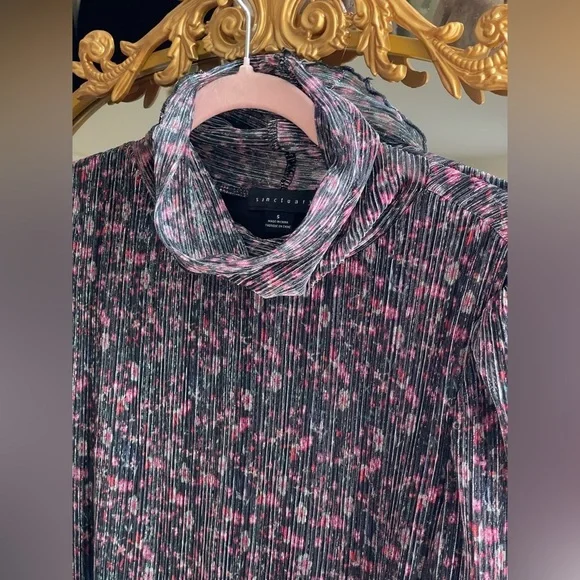 NWOT Sanctuary Night Dream Metallic Black Floral High-Neck Turtleneck Top - Picture 7 of 14